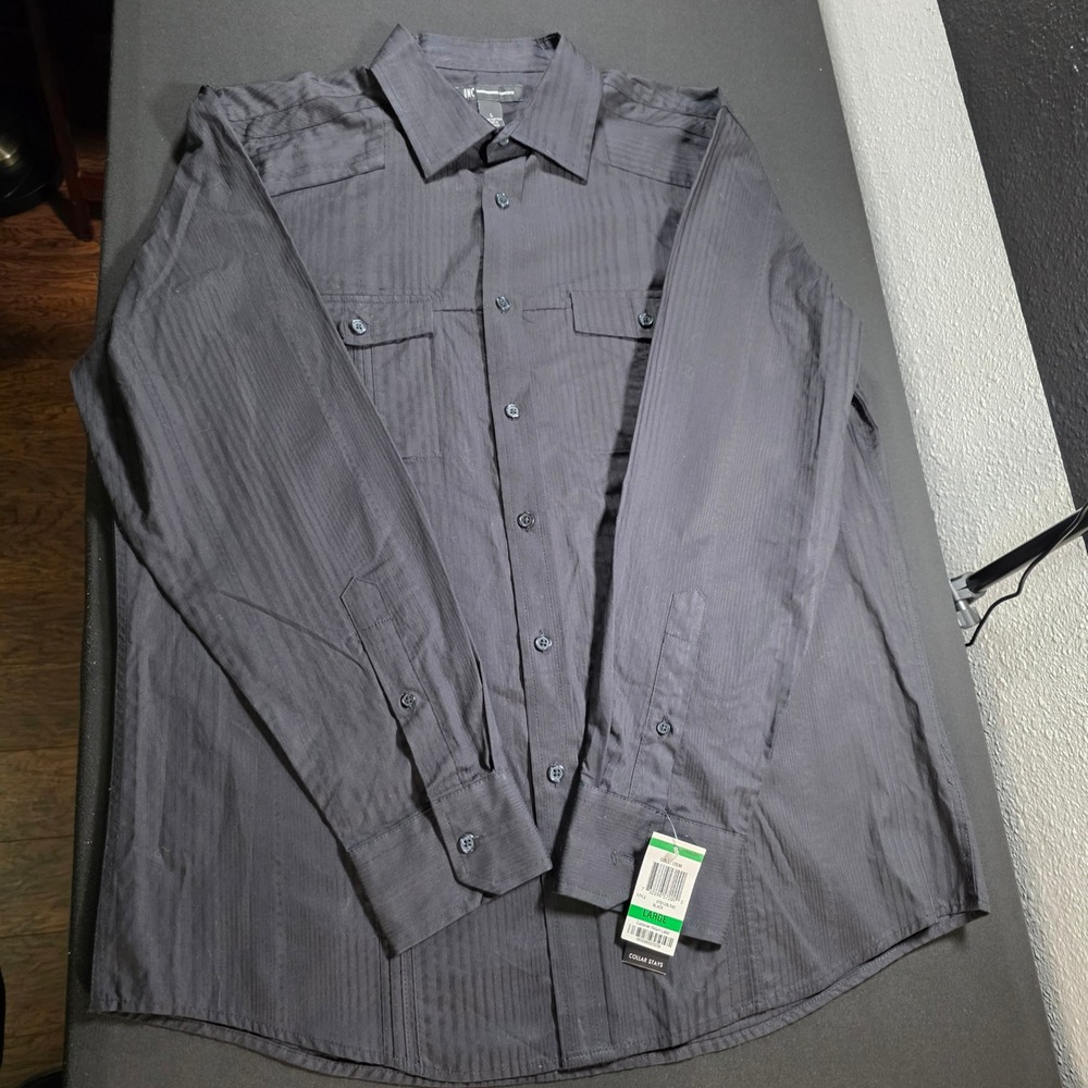 NWT INC International Concepts Mens‎ Black Striped Long Sleeve Shirt Size Large - Picture 10 of 10